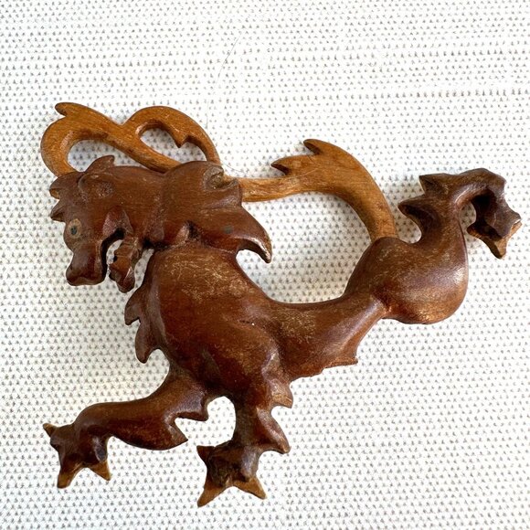 Vintage Wooden Dragon Pin - Picture 3 of 7